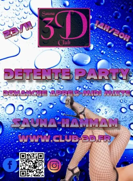 Nouveauté votre Club ouvre ses portes 1 Dimanche par mois pour une détente party. Venez nous rejoindre et profiter de notre Sauna-Hammam.